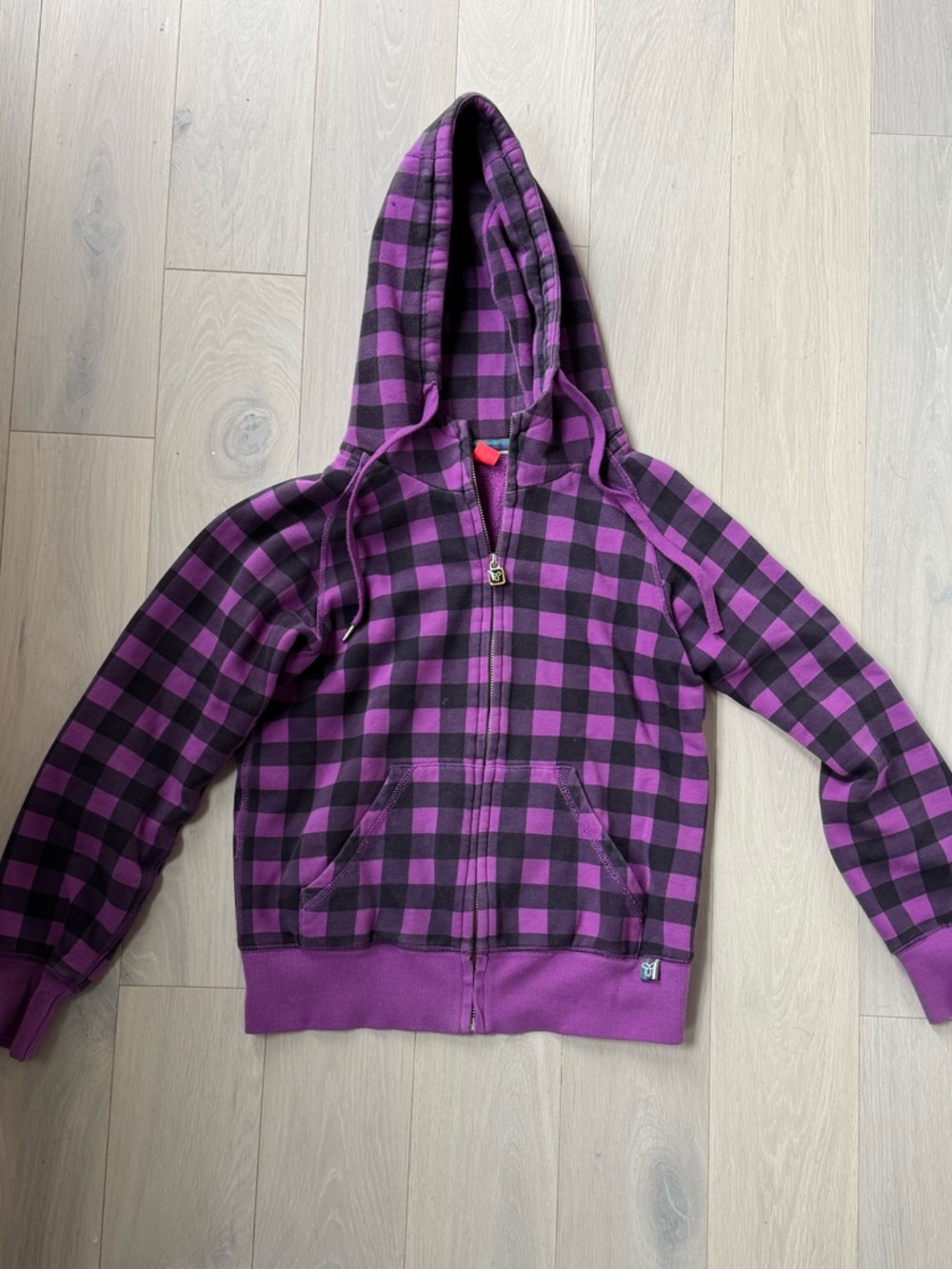 TNA purple and black plaid hoodie